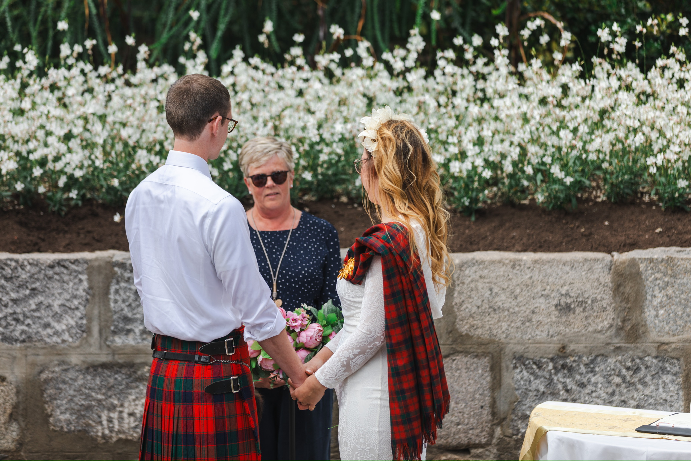 sarah and andrew's wedding with mary gibson the celebrant angel aberdeen winter garden wedding