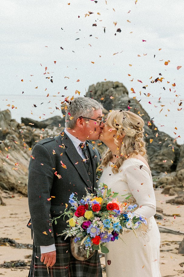 Jeanette and Duncan's wedding on Sunnyside beach cullen with mary gibson the celebrant angel aberdeen