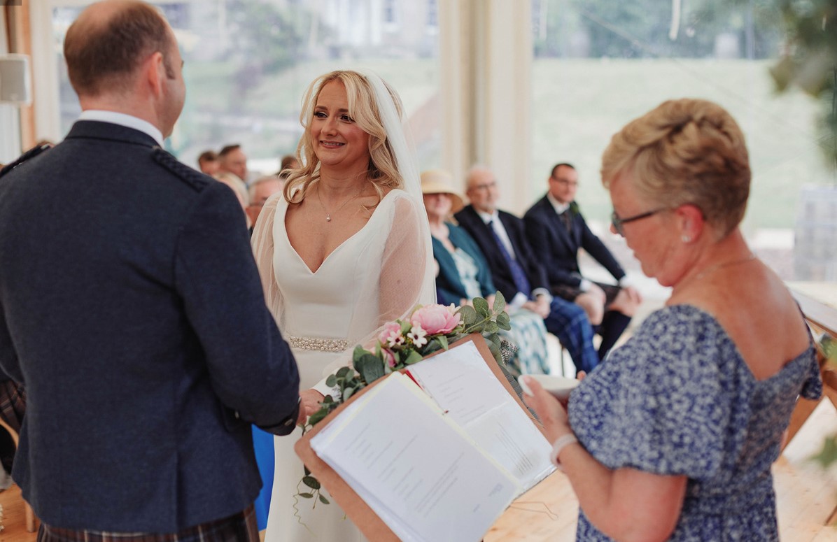 Yvonne and Stuart's wedding with mary gibson the celebrant angel aberdeen Elrick house wedding Aberdeen