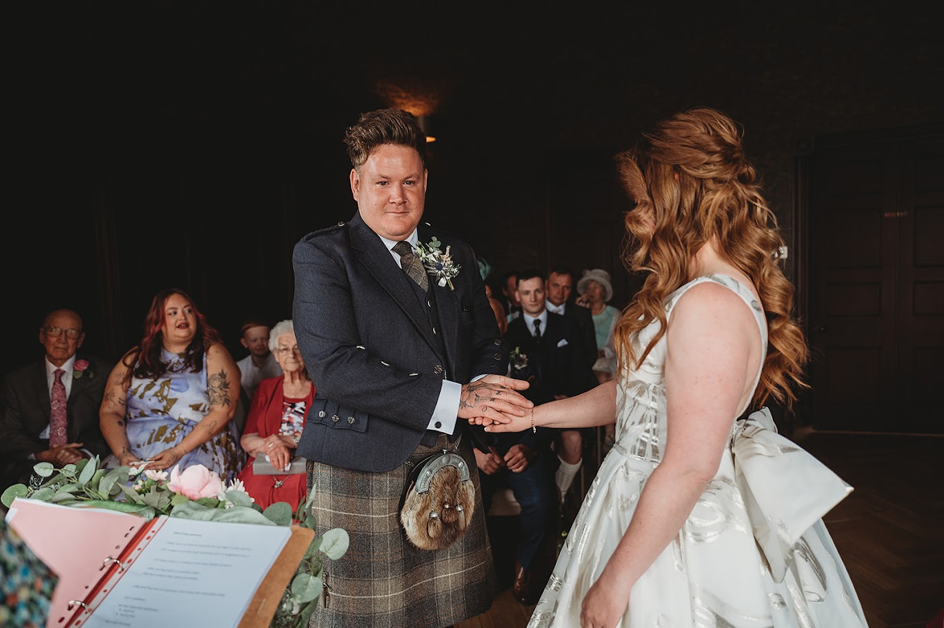 paul and libby's wedding at seafield arms cullen with mary gibson the celebrant angel aberdeen