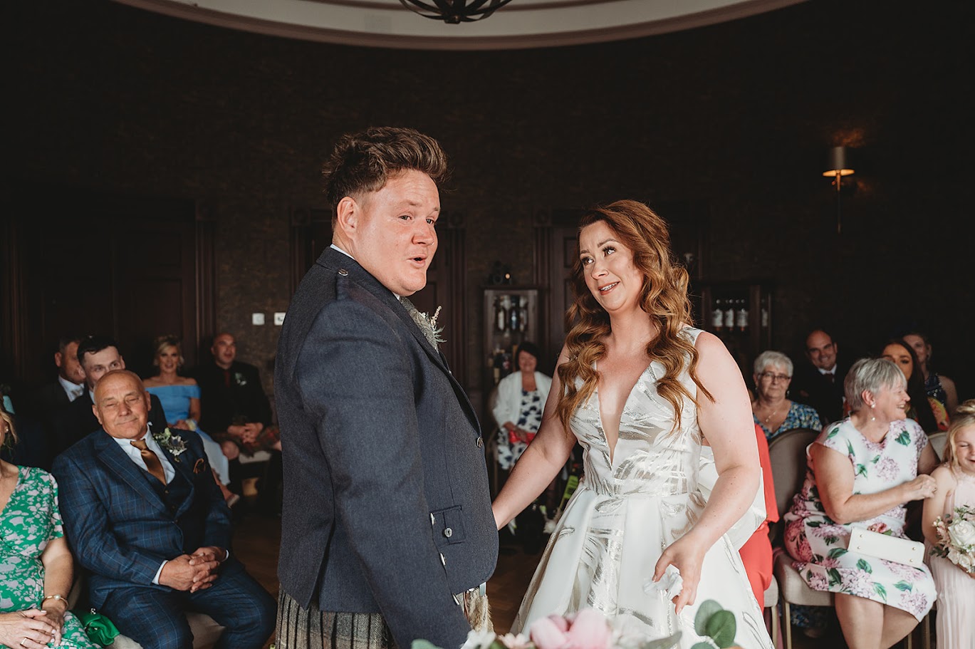 paul and libby's wedding at seafield arms cullen with mary gibson the celebrant angel aberdeen