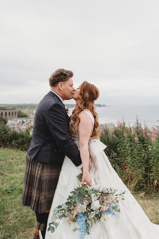 paul and libby's wedding at seafield arms cullen with mary gibson the celebrant angel aberdeen